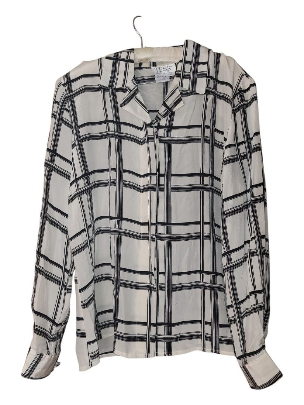 Tess Vintage 100% Silk Button Down Long Sleeved Blouse M Plaid